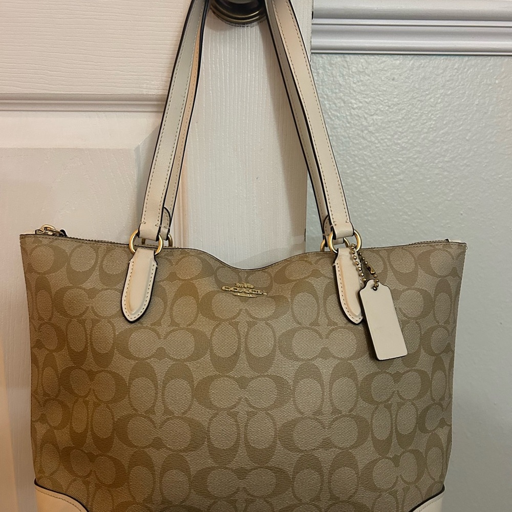 Coach Beige and Cream Signature Tote